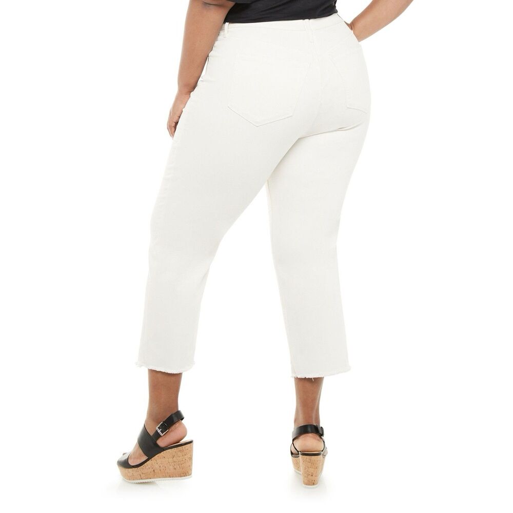 EVRI Jeans Sz 24W High-Waist Cream Straight Fringe Hem Ankle NWT Women’s